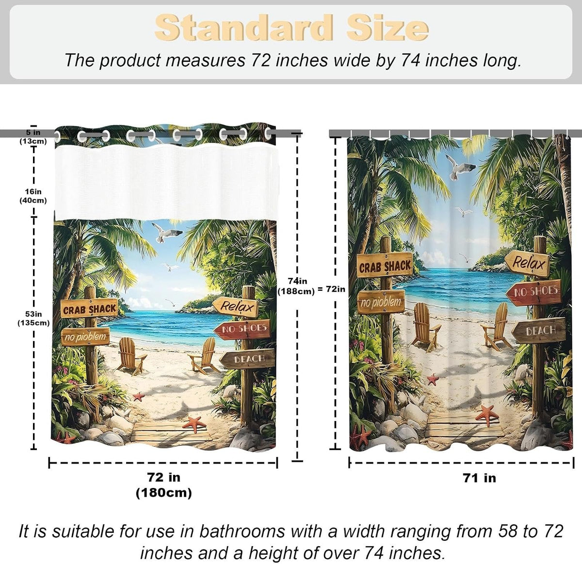 Nautical Green Sea Turtles Beach Theme Fabric Shower Curtain Sets Bathroom Blue Ocean Decor with Grommets and Hooks - 72 x 72 Inch Teal