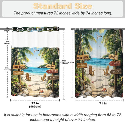 Nautical Green Sea Turtles Beach Theme Fabric Shower Curtain Sets Bathroom Blue Ocean Decor with Grommets and Hooks - 72 x 72 Inch Teal