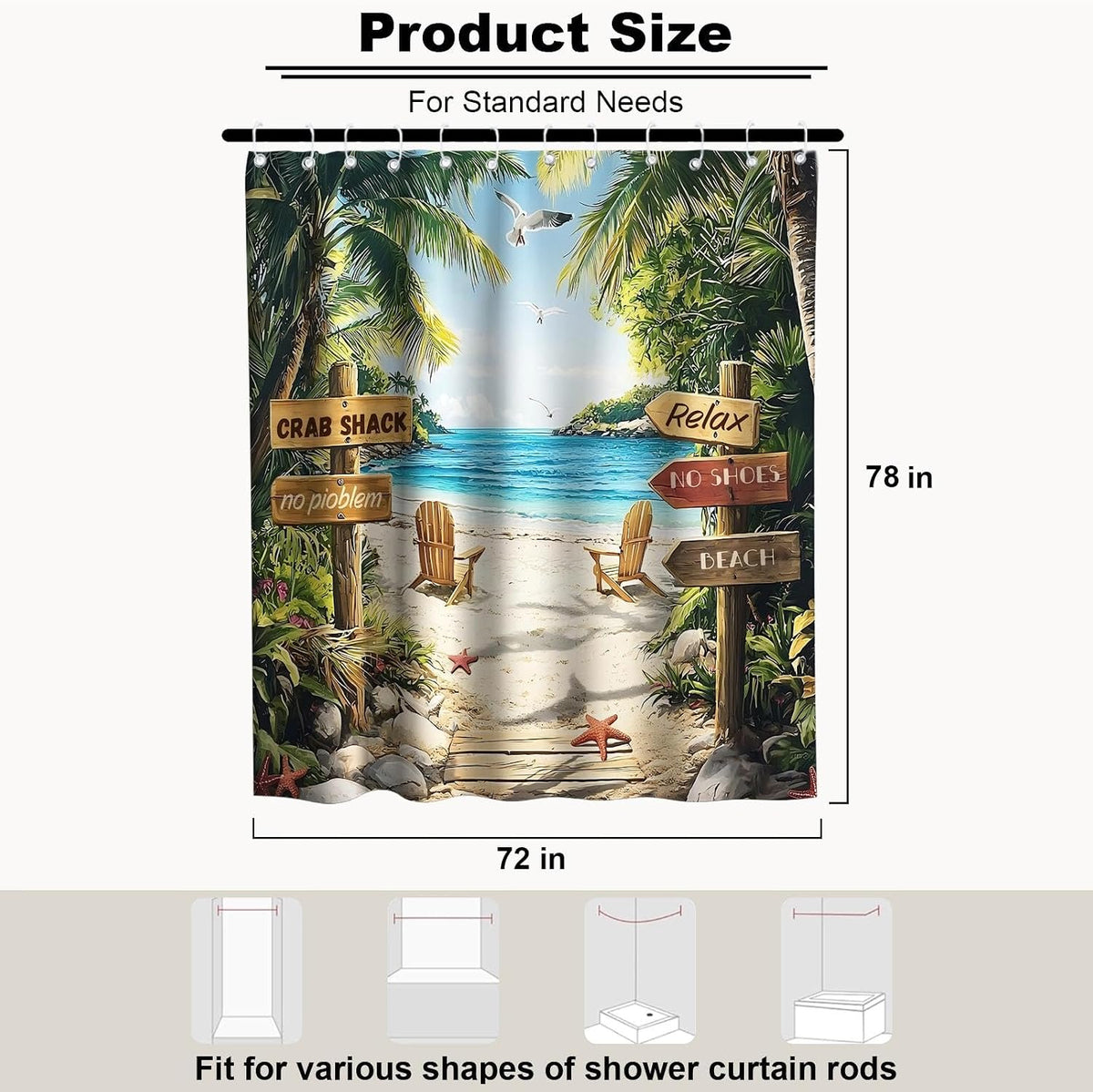 Nautical Green Sea Turtles Beach Theme Fabric Shower Curtain Sets Bathroom Blue Ocean Decor with Grommets and Hooks - 72 x 72 Inch Teal