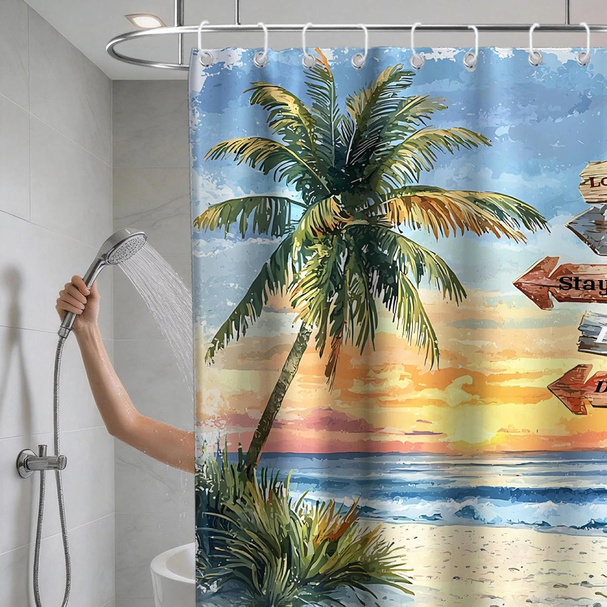 Nautical Green Sea Turtles Beach Theme Fabric Shower Curtain Sets Bathroom Blue Ocean Decor with Grommets and Hooks - 72 x 72 Inch Teal
