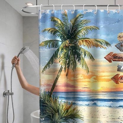 Nautical Green Sea Turtles Beach Theme Fabric Shower Curtain Sets Bathroom Blue Ocean Decor with Grommets and Hooks - 72 x 72 Inch Teal