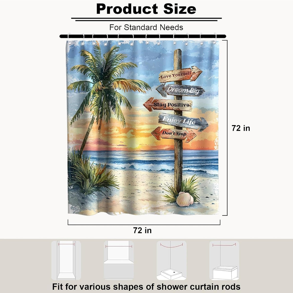 Nautical Green Sea Turtles Beach Theme Fabric Shower Curtain Sets Bathroom Blue Ocean Decor with Grommets and Hooks - 72 x 72 Inch Teal