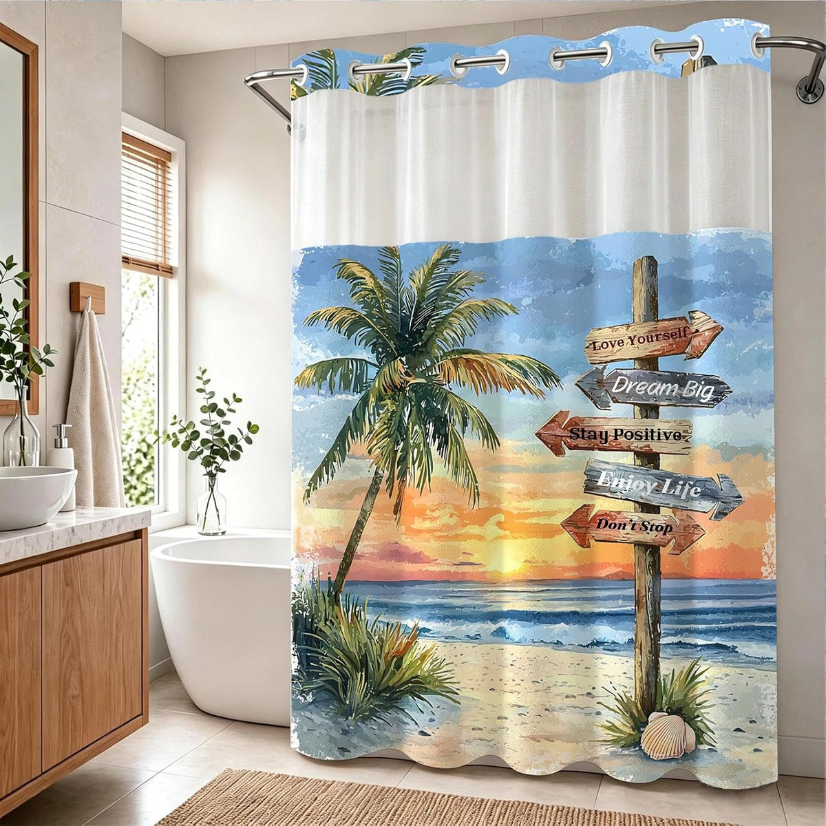 Nautical Green Sea Turtles Beach Theme Fabric Shower Curtain Sets Bathroom Blue Ocean Decor with Grommets and Hooks - 72 x 72 Inch Teal