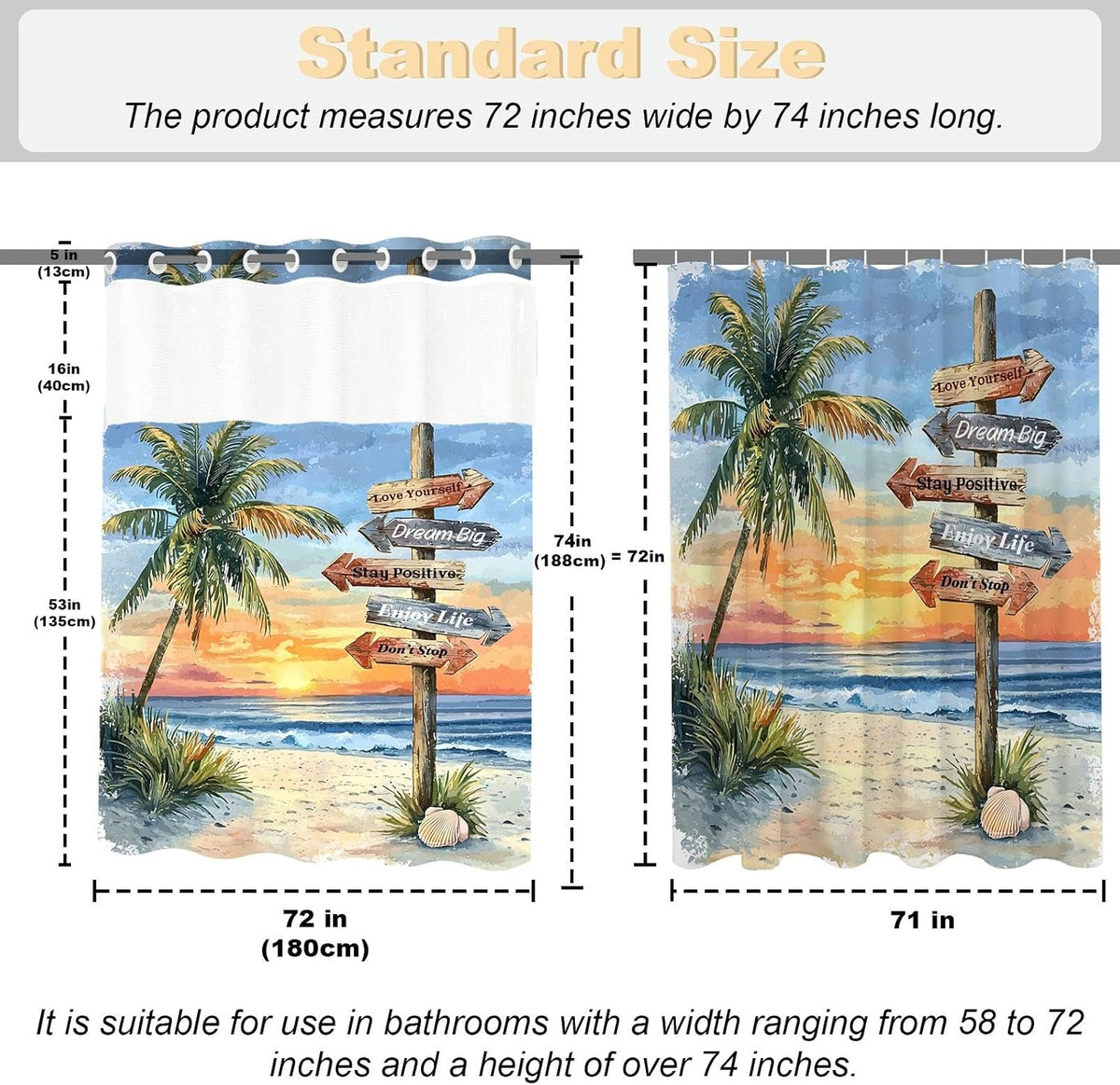 Nautical Green Sea Turtles Beach Theme Fabric Shower Curtain Sets Bathroom Blue Ocean Decor with Grommets and Hooks - 72 x 72 Inch Teal