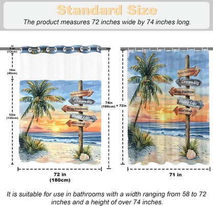 Nautical Green Sea Turtles Beach Theme Fabric Shower Curtain Sets Bathroom Blue Ocean Decor with Grommets and Hooks - 72 x 72 Inch Teal