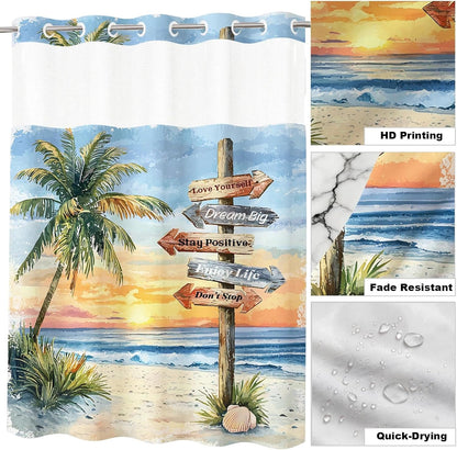Nautical Green Sea Turtles Beach Theme Fabric Shower Curtain Sets Bathroom Blue Ocean Decor with Grommets and Hooks - 72 x 72 Inch Teal