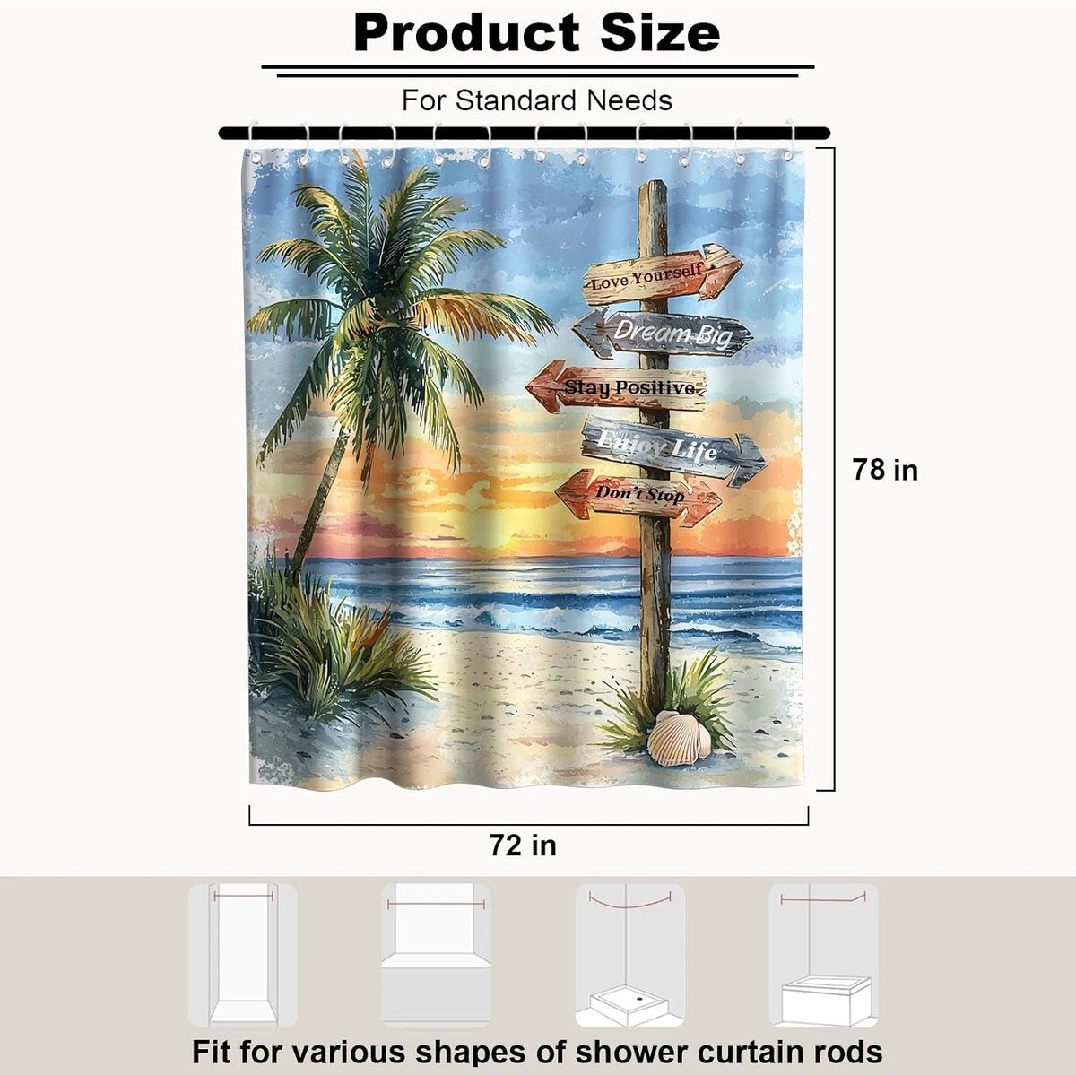 Nautical Green Sea Turtles Beach Theme Fabric Shower Curtain Sets Bathroom Blue Ocean Decor with Grommets and Hooks - 72 x 72 Inch Teal