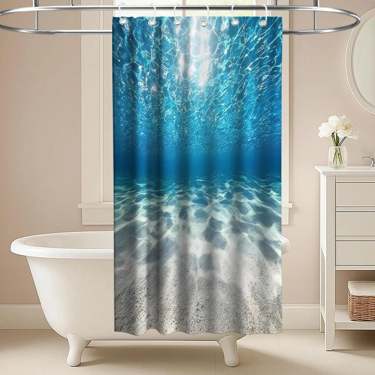 Nautical Green Sea Turtles Beach Theme Fabric Shower Curtain Sets Bathroom Blue Ocean Decor with Grommets and Hooks - 72 x 72 Inch Teal