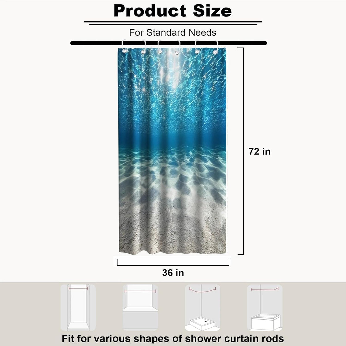 Nautical Green Sea Turtles Beach Theme Fabric Shower Curtain Sets Bathroom Blue Ocean Decor with Grommets and Hooks - 72 x 72 Inch Teal