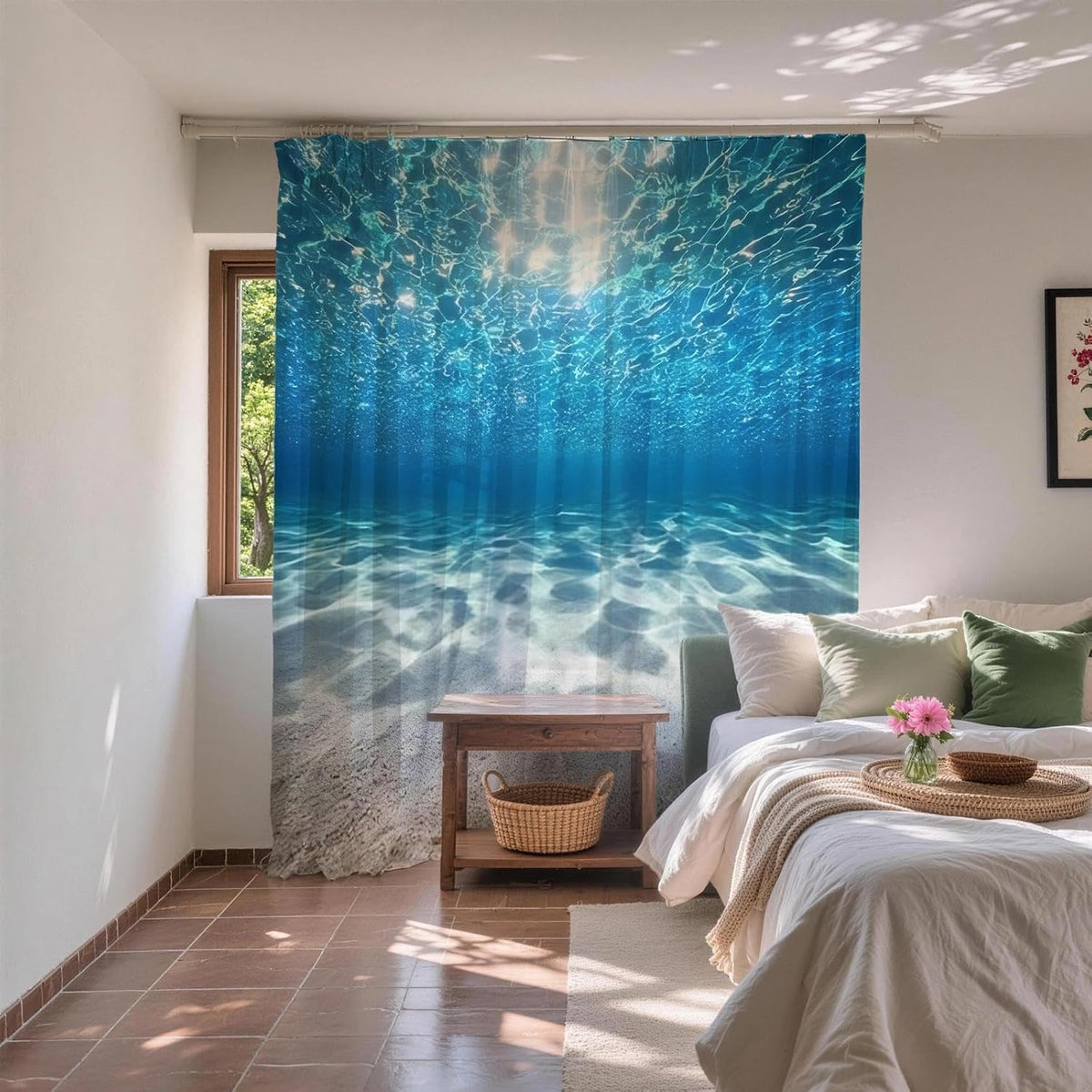 Nautical Green Sea Turtles Beach Theme Fabric Shower Curtain Sets Bathroom Blue Ocean Decor with Grommets and Hooks - 72 x 72 Inch Teal