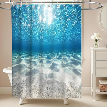 Nautical Green Sea Turtles Beach Theme Fabric Shower Curtain Sets Bathroom Blue Ocean Decor with Grommets and Hooks - 72 x 72 Inch Teal