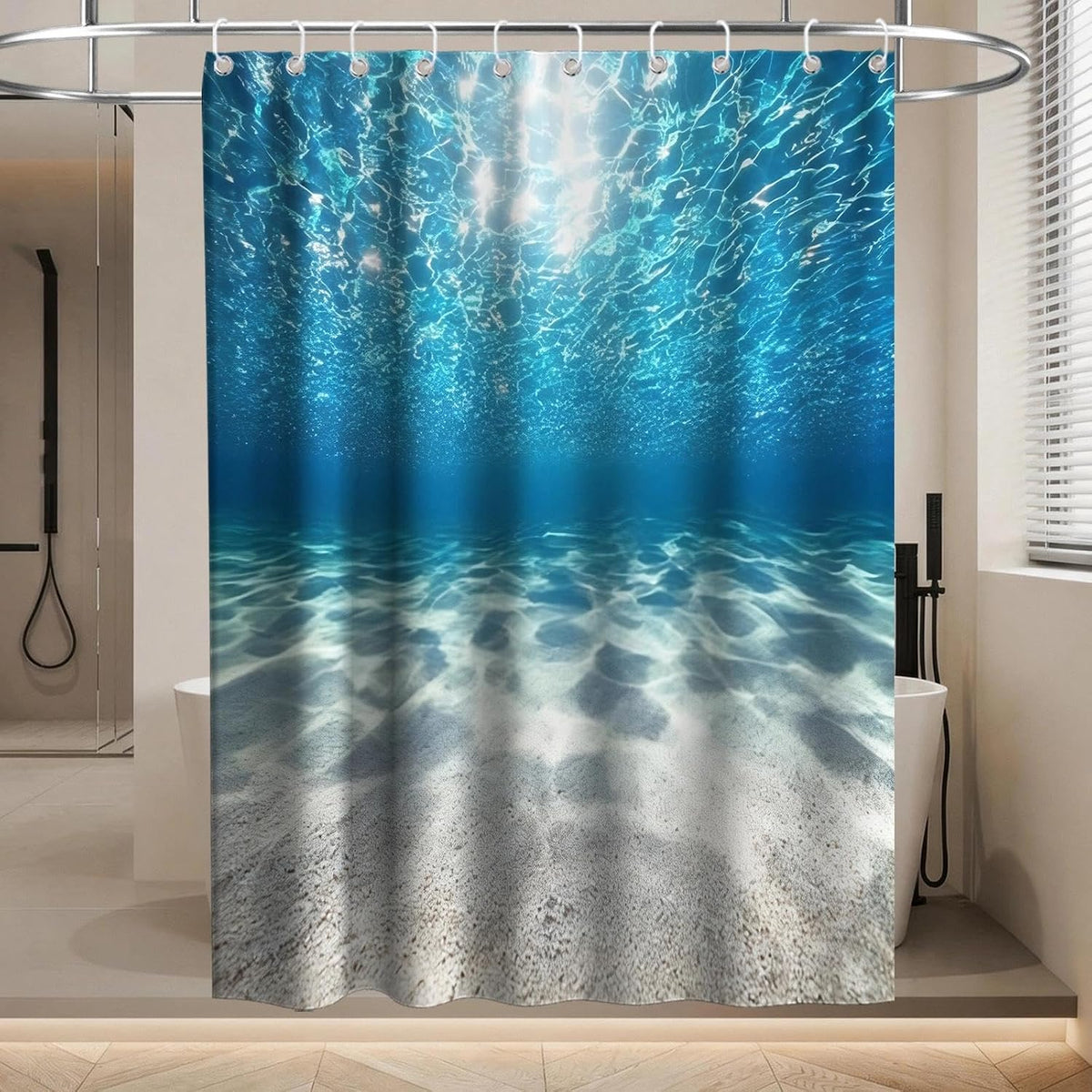 Nautical Green Sea Turtles Beach Theme Fabric Shower Curtain Sets Bathroom Blue Ocean Decor with Grommets and Hooks - 72 x 72 Inch Teal