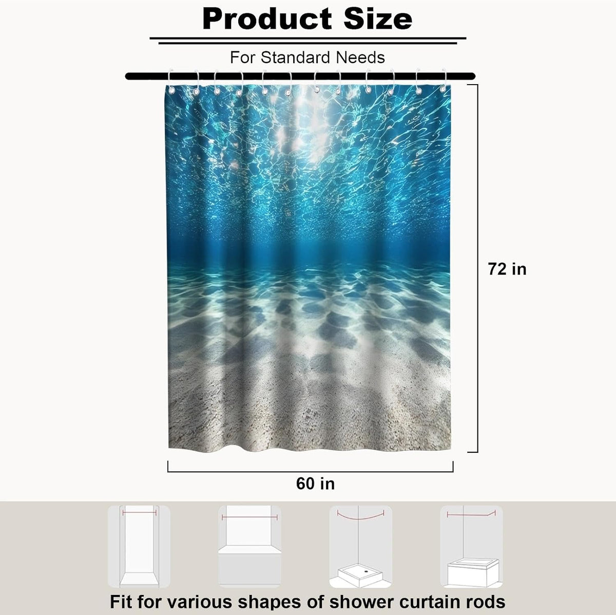 Nautical Green Sea Turtles Beach Theme Fabric Shower Curtain Sets Bathroom Blue Ocean Decor with Grommets and Hooks - 72 x 72 Inch Teal