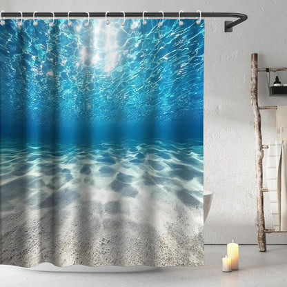 Nautical Green Sea Turtles Beach Theme Fabric Shower Curtain Sets Bathroom Blue Ocean Decor with Grommets and Hooks - 72 x 72 Inch Teal