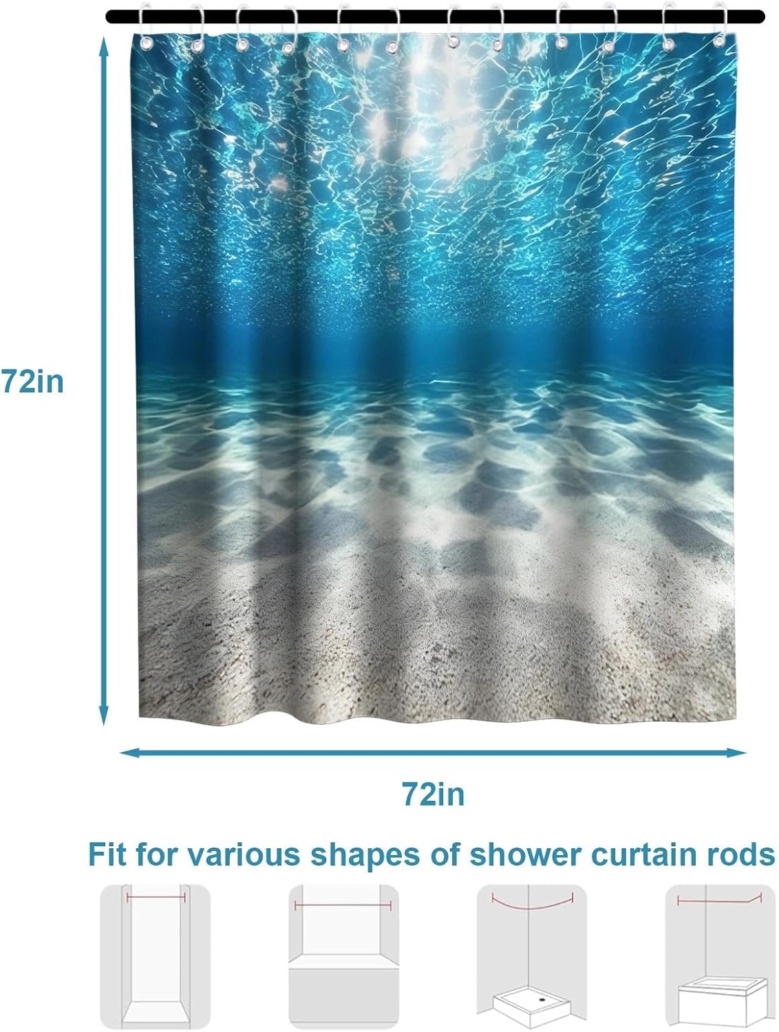 Nautical Green Sea Turtles Beach Theme Fabric Shower Curtain Sets Bathroom Blue Ocean Decor with Grommets and Hooks - 72 x 72 Inch Teal