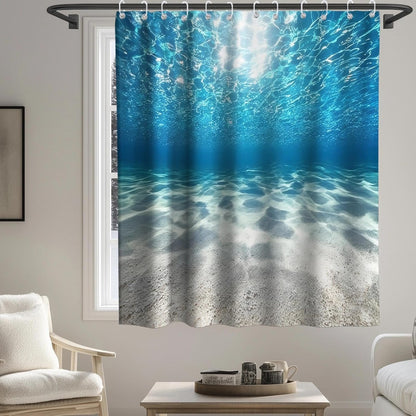 Nautical Green Sea Turtles Beach Theme Fabric Shower Curtain Sets Bathroom Blue Ocean Decor with Grommets and Hooks - 72 x 72 Inch Teal