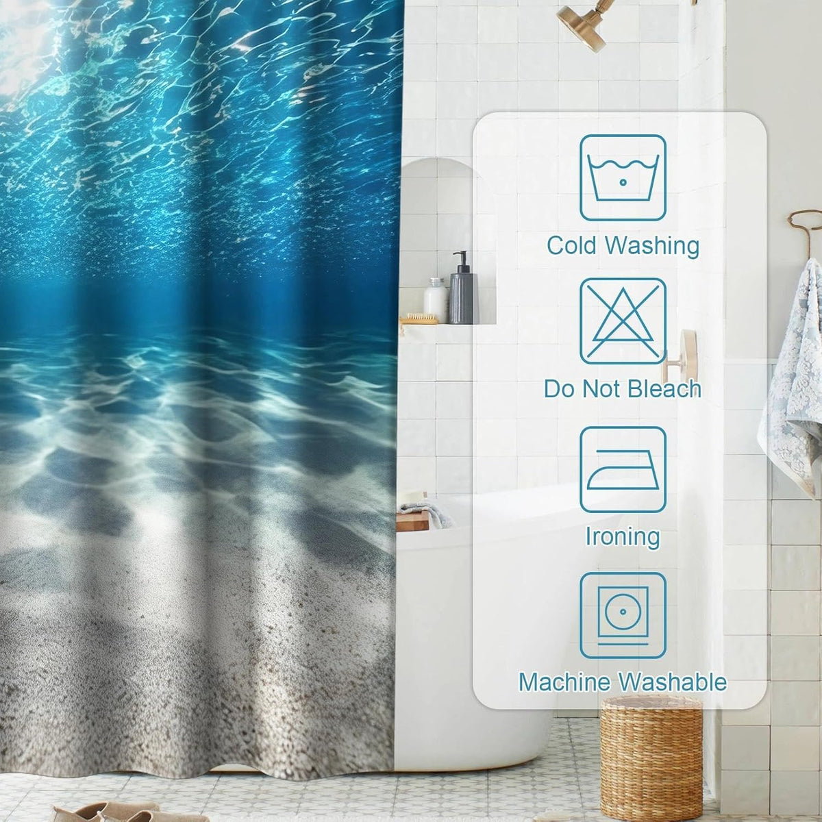 Nautical Green Sea Turtles Beach Theme Fabric Shower Curtain Sets Bathroom Blue Ocean Decor with Grommets and Hooks - 72 x 72 Inch Teal