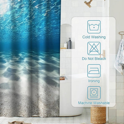 Nautical Green Sea Turtles Beach Theme Fabric Shower Curtain Sets Bathroom Blue Ocean Decor with Grommets and Hooks - 72 x 72 Inch Teal