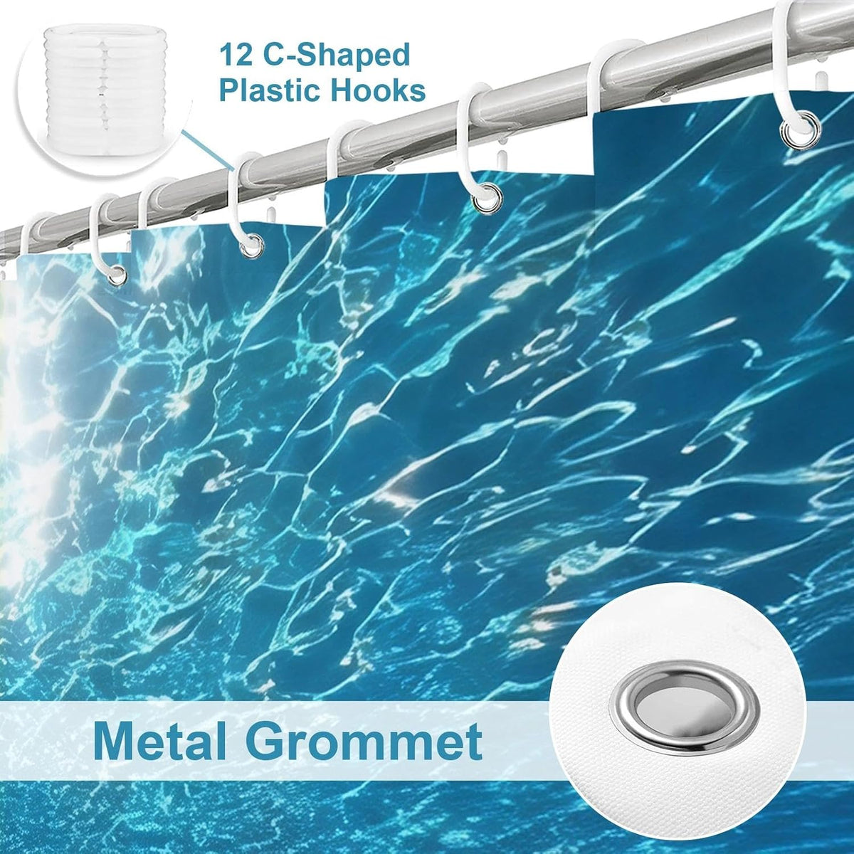 Nautical Green Sea Turtles Beach Theme Fabric Shower Curtain Sets Bathroom Blue Ocean Decor with Grommets and Hooks - 72 x 72 Inch Teal