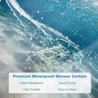 Nautical Green Sea Turtles Beach Theme Fabric Shower Curtain Sets Bathroom Blue Ocean Decor with Grommets and Hooks - 72 x 72 Inch Teal