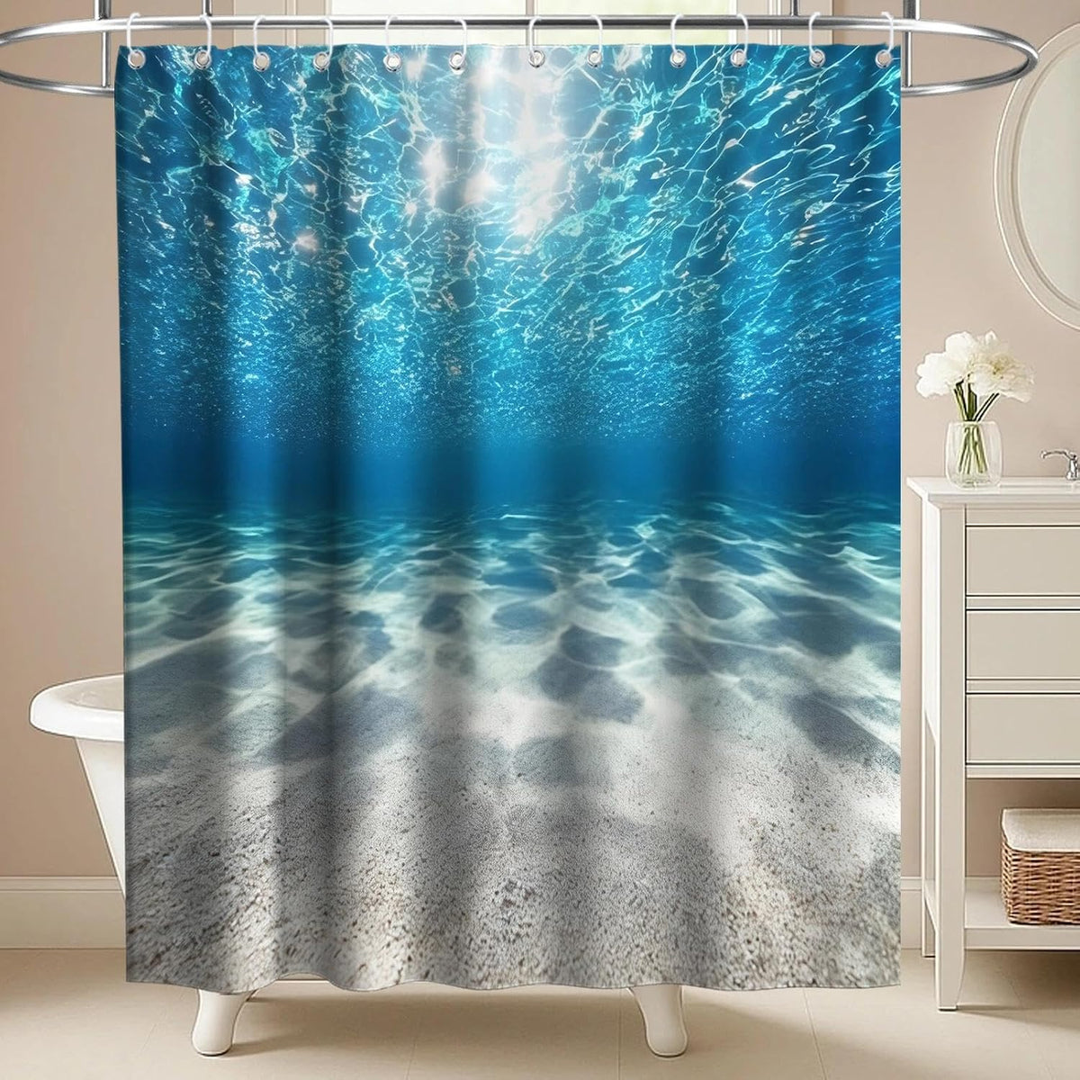 Nautical Green Sea Turtles Beach Theme Fabric Shower Curtain Sets Bathroom Blue Ocean Decor with Grommets and Hooks - 72 x 72 Inch Teal