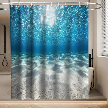 Nautical Green Sea Turtles Beach Theme Fabric Shower Curtain Sets Bathroom Blue Ocean Decor with Grommets and Hooks - 72 x 72 Inch Teal