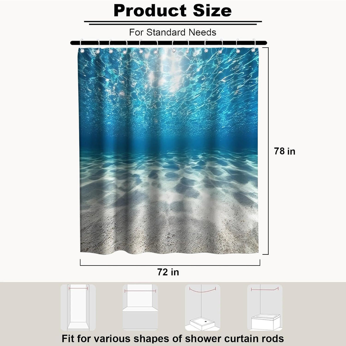 Nautical Green Sea Turtles Beach Theme Fabric Shower Curtain Sets Bathroom Blue Ocean Decor with Grommets and Hooks - 72 x 72 Inch Teal