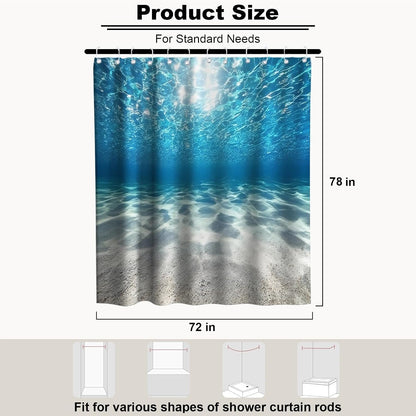 Nautical Green Sea Turtles Beach Theme Fabric Shower Curtain Sets Bathroom Blue Ocean Decor with Grommets and Hooks - 72 x 72 Inch Teal