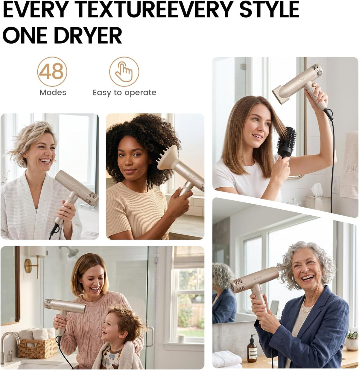 Ionic Hair Dryer with Diffuser, 8X Fast Drying Salon Blow Dryer