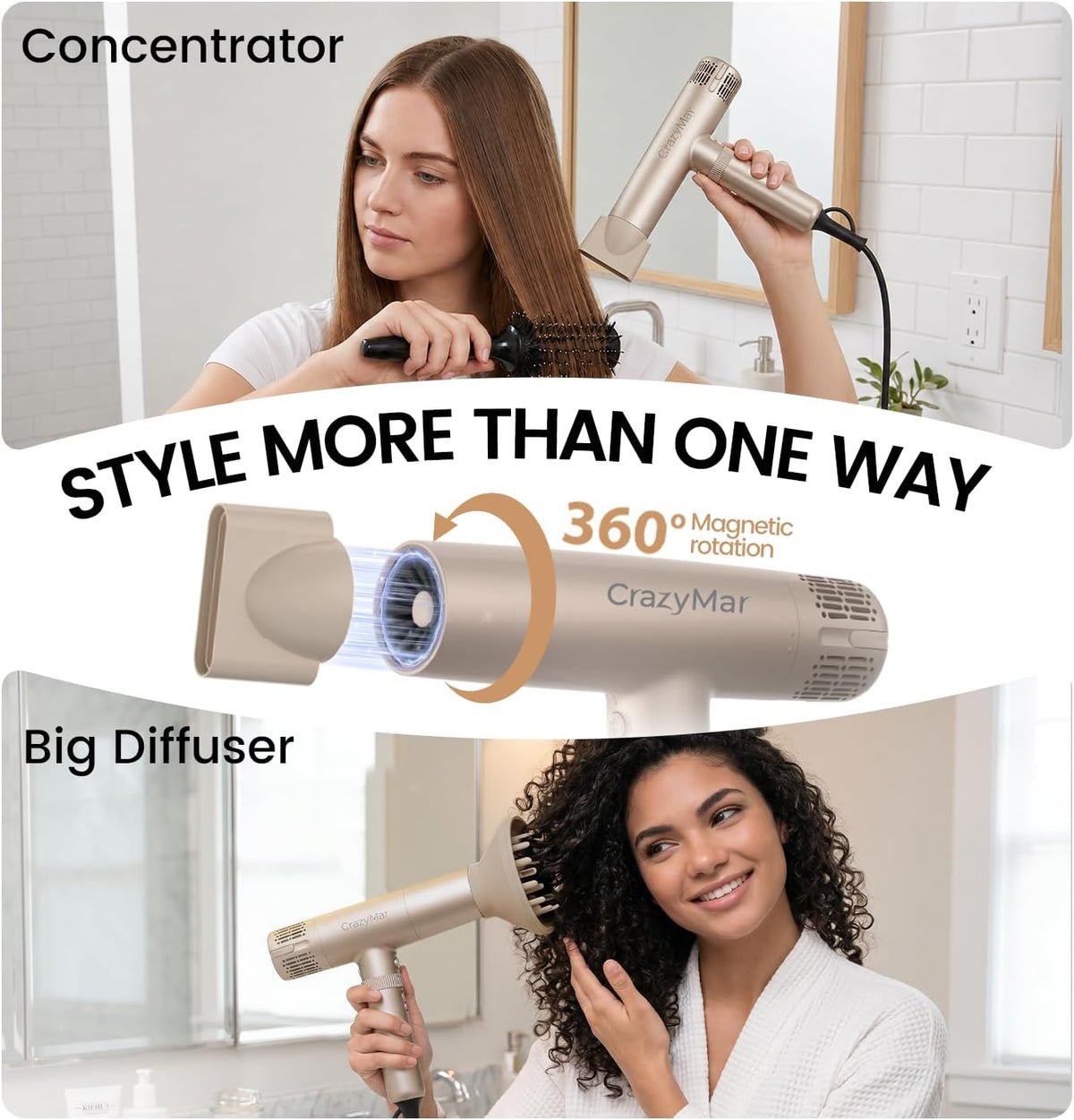 Ionic Hair Dryer with Diffuser, 8X Fast Drying Salon Blow Dryer