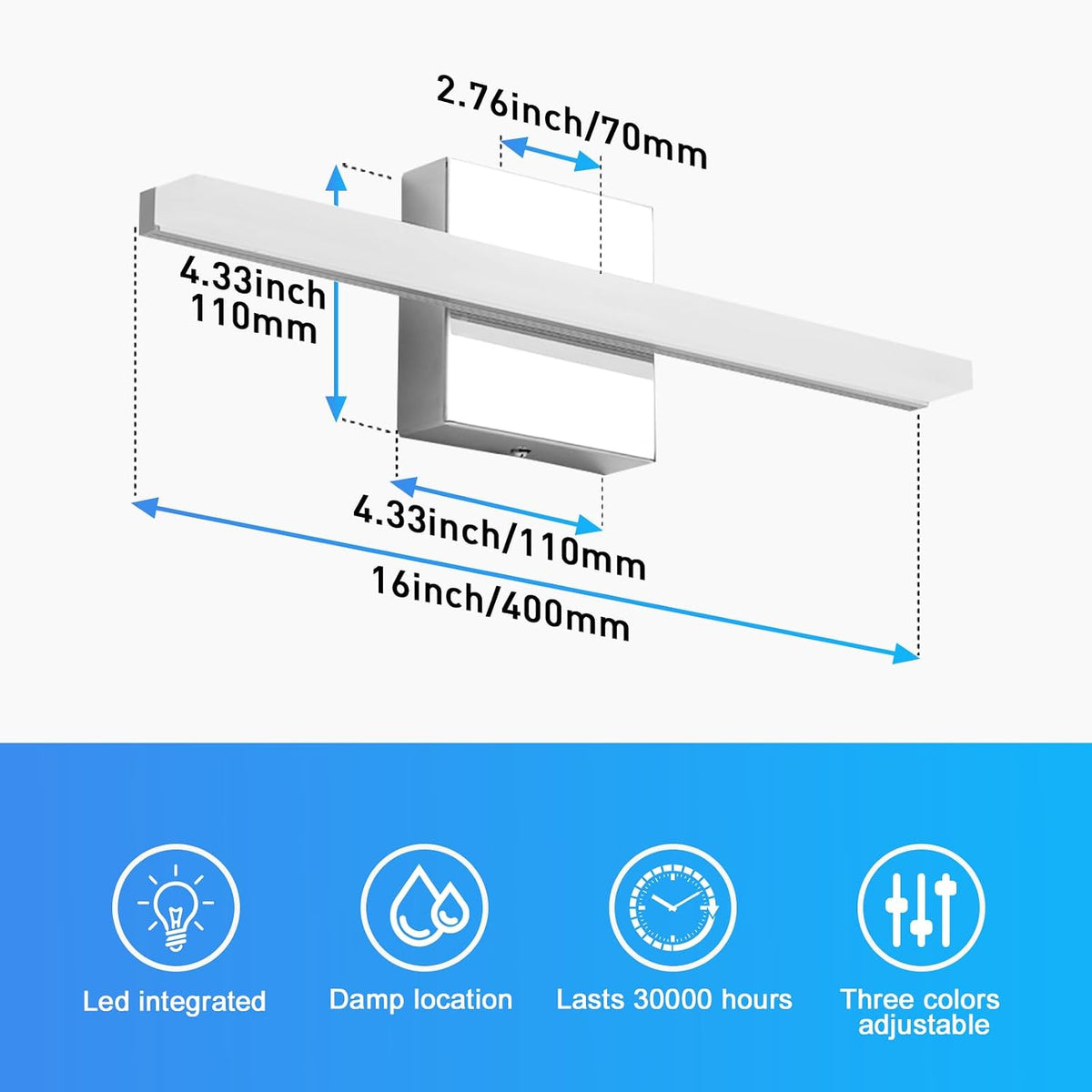 2 Pack Battery Operated Bathroom Mirror Lights Bar for Vanity Stick on, Rechargeable 14 Days Extended Battery Life Bright Make up Lighting Cordless 360° Adjustable Luces para Espejo for Desk