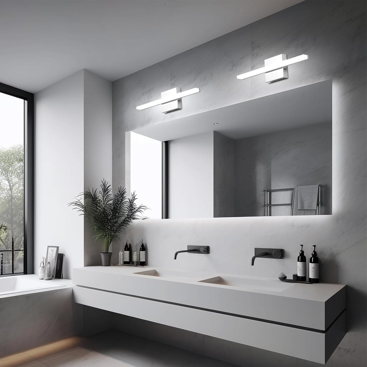 2 Pack Battery Operated Bathroom Mirror Lights Bar for Vanity Stick on, Rechargeable 14 Days Extended Battery Life Bright Make up Lighting Cordless 360° Adjustable Luces para Espejo for Desk