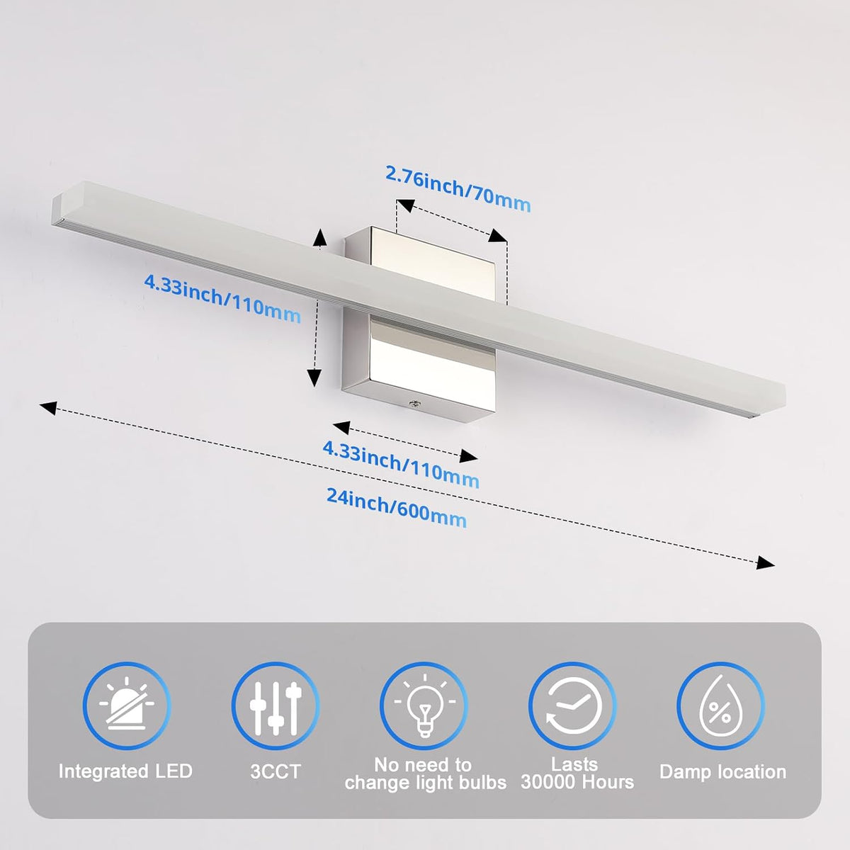 2 Pack Battery Operated Bathroom Mirror Lights Bar for Vanity Stick on, Rechargeable 14 Days Extended Battery Life Bright Make up Lighting Cordless 360° Adjustable Luces para Espejo for Desk