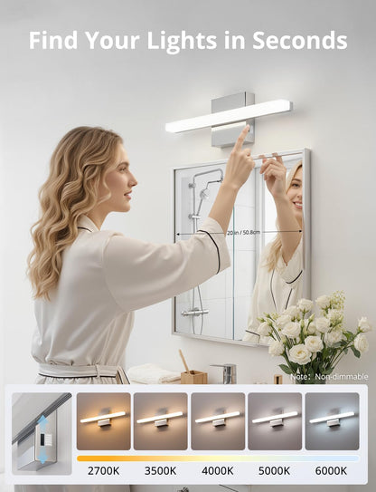 2 Pack Battery Operated Bathroom Mirror Lights Bar for Vanity Stick on, Rechargeable 14 Days Extended Battery Life Bright Make up Lighting Cordless 360° Adjustable Luces para Espejo for Desk
