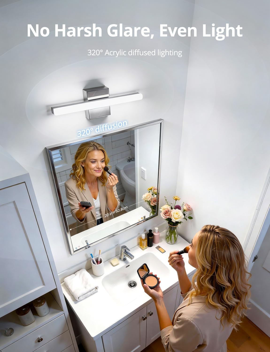 2 Pack Battery Operated Bathroom Mirror Lights Bar for Vanity Stick on, Rechargeable 14 Days Extended Battery Life Bright Make up Lighting Cordless 360° Adjustable Luces para Espejo for Desk