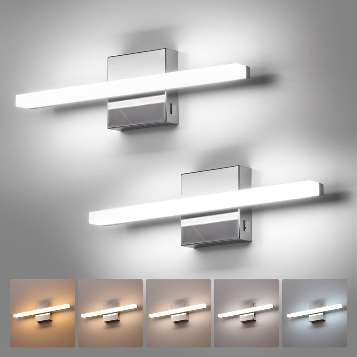 2 Pack Battery Operated Bathroom Mirror Lights Bar for Vanity Stick on, Rechargeable 14 Days Extended Battery Life Bright Make up Lighting Cordless 360° Adjustable Luces para Espejo for Desk