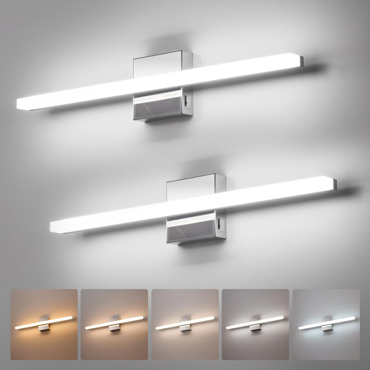 2 Pack Battery Operated Bathroom Mirror Lights Bar for Vanity Stick on, Rechargeable 14 Days Extended Battery Life Bright Make up Lighting Cordless 360° Adjustable Luces para Espejo for Desk