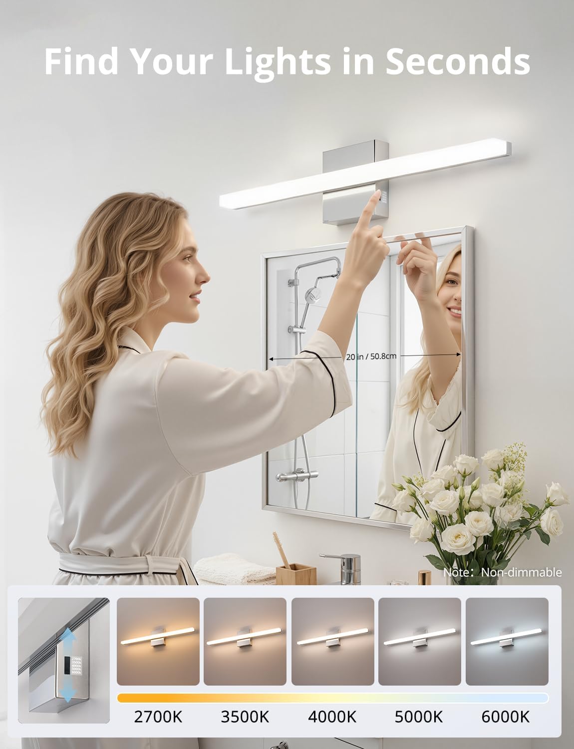 2 Pack Battery Operated Bathroom Mirror Lights Bar for Vanity Stick on, Rechargeable 14 Days Extended Battery Life Bright Make up Lighting Cordless 360° Adjustable Luces para Espejo for Desk