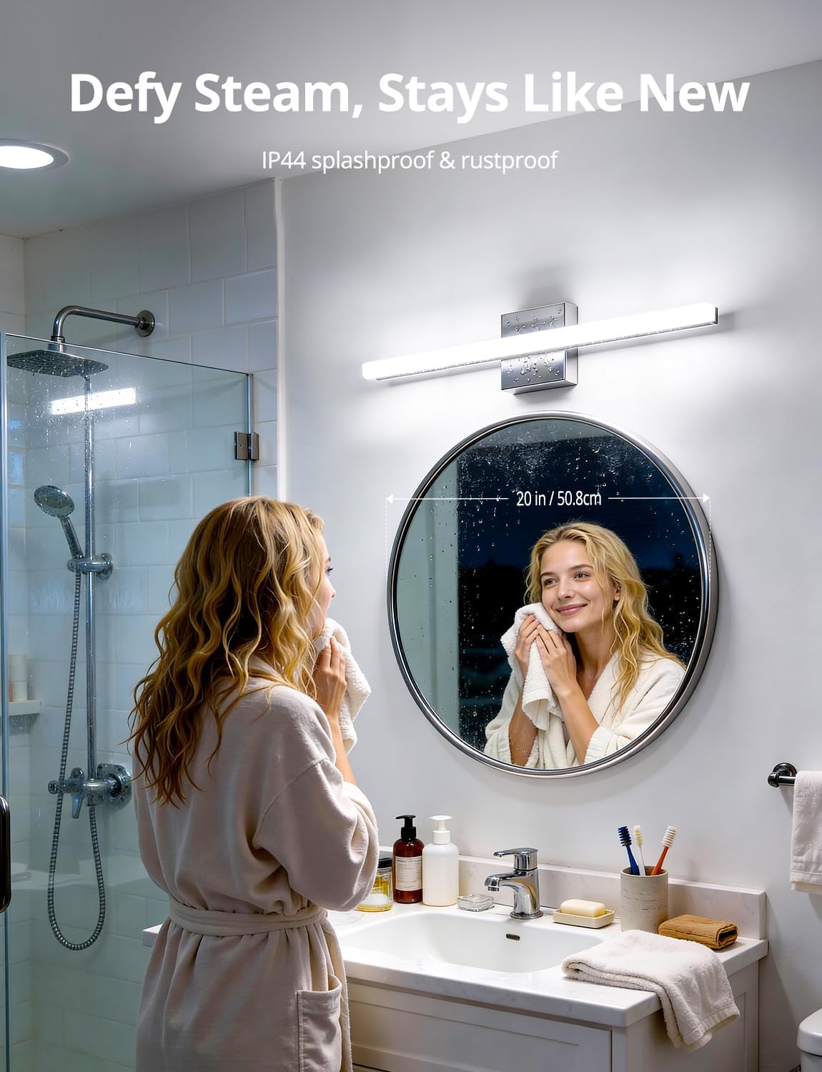 2 Pack Battery Operated Bathroom Mirror Lights Bar for Vanity Stick on, Rechargeable 14 Days Extended Battery Life Bright Make up Lighting Cordless 360° Adjustable Luces para Espejo for Desk