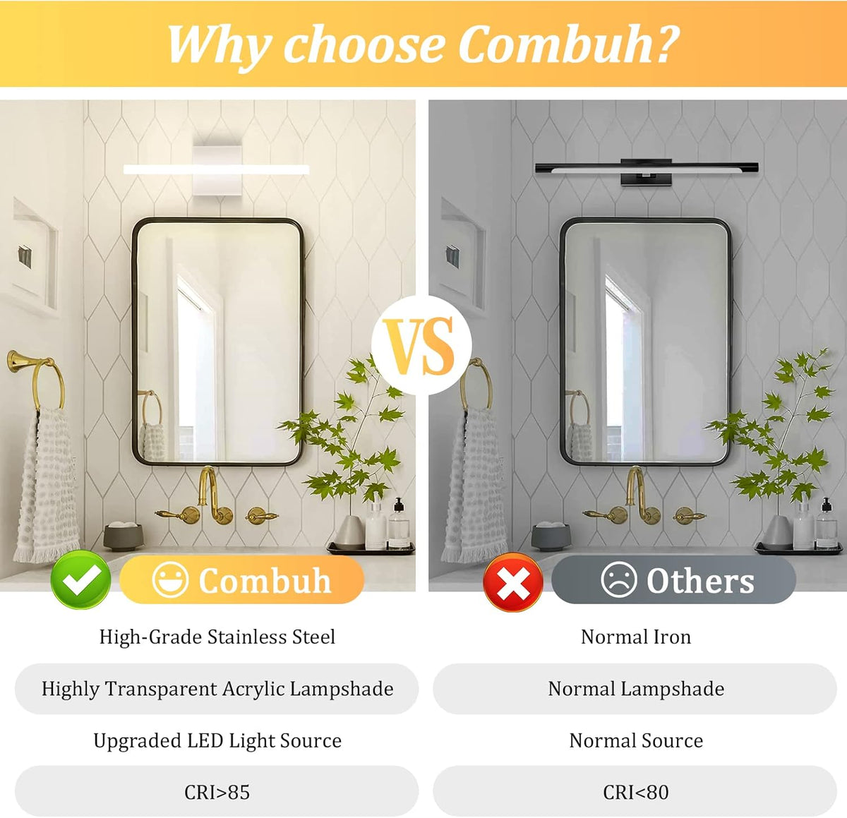 2 Pack Battery Operated Bathroom Mirror Lights Bar for Vanity Stick on, Rechargeable 14 Days Extended Battery Life Bright Make up Lighting Cordless 360° Adjustable Luces para Espejo for Desk