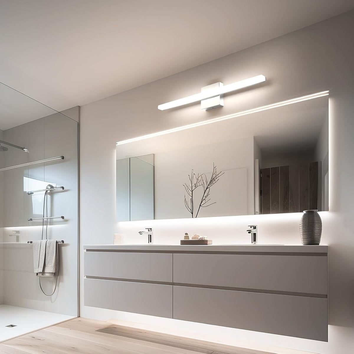 2 Pack Battery Operated Bathroom Mirror Lights Bar for Vanity Stick on, Rechargeable 14 Days Extended Battery Life Bright Make up Lighting Cordless 360° Adjustable Luces para Espejo for Desk