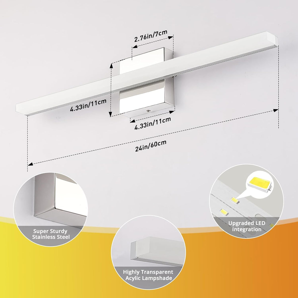 2 Pack Battery Operated Bathroom Mirror Lights Bar for Vanity Stick on, Rechargeable 14 Days Extended Battery Life Bright Make up Lighting Cordless 360° Adjustable Luces para Espejo for Desk