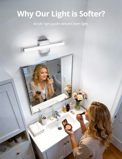 2 Pack Battery Operated Bathroom Mirror Lights Bar for Vanity Stick on, Rechargeable 14 Days Extended Battery Life Bright Make up Lighting Cordless 360° Adjustable Luces para Espejo for Desk