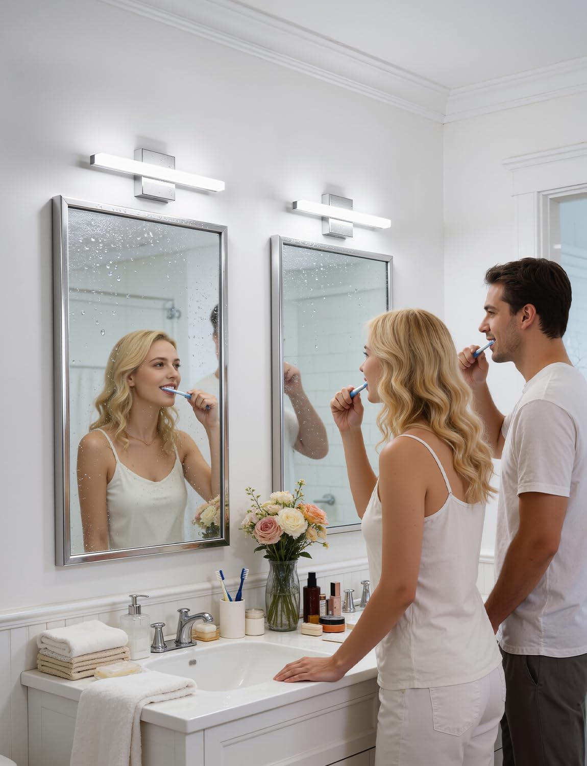 2 Pack Battery Operated Bathroom Mirror Lights Bar for Vanity Stick on, Rechargeable 14 Days Extended Battery Life Bright Make up Lighting Cordless 360° Adjustable Luces para Espejo for Desk