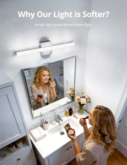 2 Pack Battery Operated Bathroom Mirror Lights Bar for Vanity Stick on, Rechargeable 14 Days Extended Battery Life Bright Make up Lighting Cordless 360° Adjustable Luces para Espejo for Desk