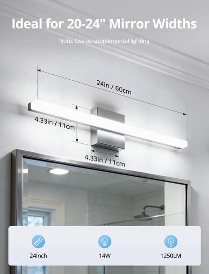 2 Pack Battery Operated Bathroom Mirror Lights Bar for Vanity Stick on, Rechargeable 14 Days Extended Battery Life Bright Make up Lighting Cordless 360° Adjustable Luces para Espejo for Desk