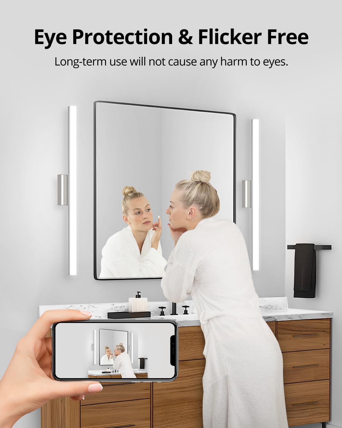 2 Pack Battery Operated Bathroom Mirror Lights Bar for Vanity Stick on, Rechargeable 14 Days Extended Battery Life Bright Make up Lighting Cordless 360° Adjustable Luces para Espejo for Desk
