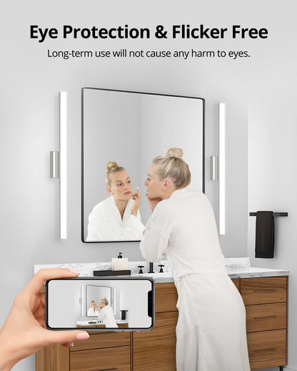 2 Pack Battery Operated Bathroom Mirror Lights Bar for Vanity Stick on, Rechargeable 14 Days Extended Battery Life Bright Make up Lighting Cordless 360° Adjustable Luces para Espejo for Desk