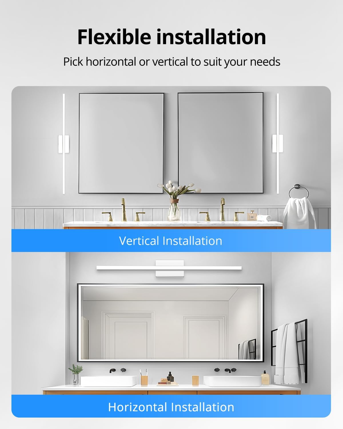 2 Pack Battery Operated Bathroom Mirror Lights Bar for Vanity Stick on, Rechargeable 14 Days Extended Battery Life Bright Make up Lighting Cordless 360° Adjustable Luces para Espejo for Desk