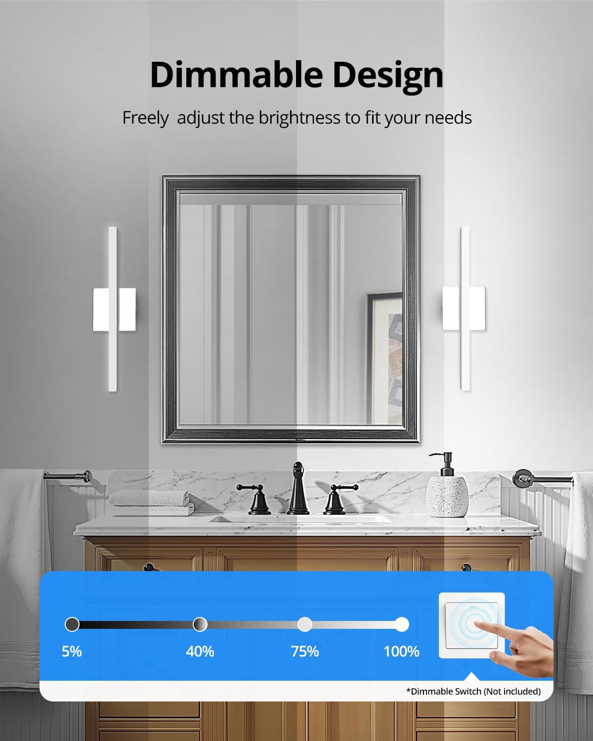 2 Pack Battery Operated Bathroom Mirror Lights Bar for Vanity Stick on, Rechargeable 14 Days Extended Battery Life Bright Make up Lighting Cordless 360° Adjustable Luces para Espejo for Desk